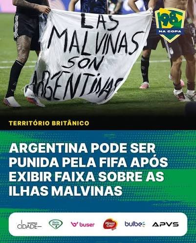 Copa 2026/Faixa das Malvinas exibida pela Argentina na Copa do Mundo pode render punição da Fifa